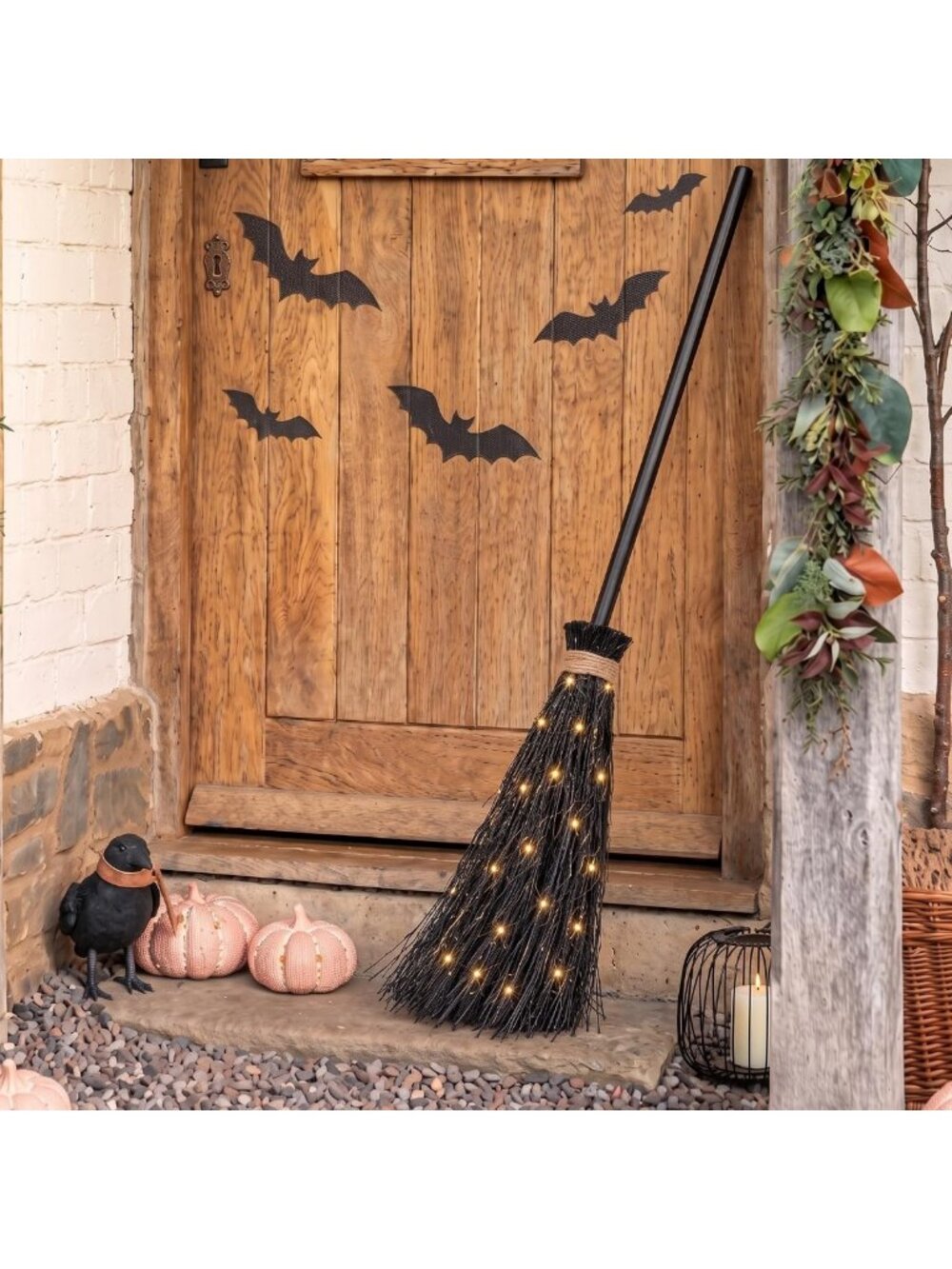 40.16” LED Light Halloween Witch Broom - Spooky Decor for Parties & Costumes